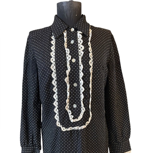 Vintage Normay Black and White Ruffled Bishop Sleeve Dress - Picture 3 of 11